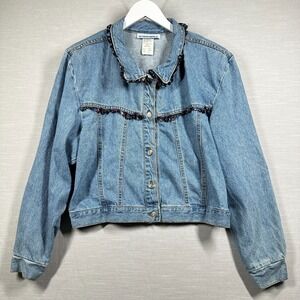 VINTAGE Jean Jacket Womans Medium Blue Cottagecore Romantic Padded Boardwalk